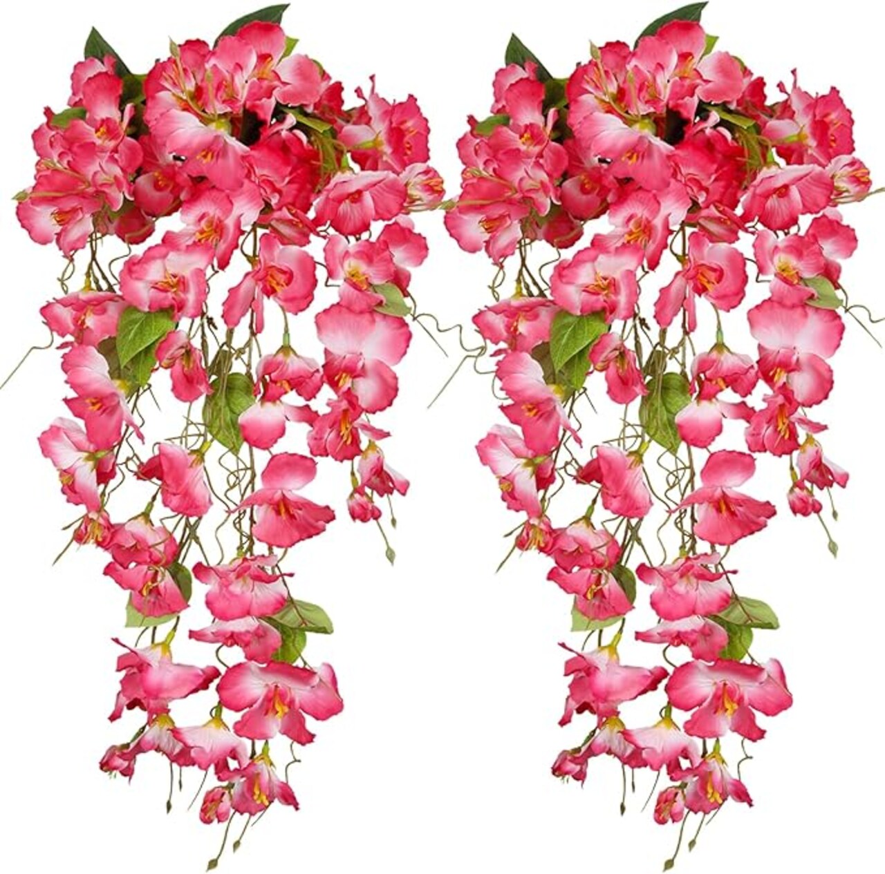 2 Pcs Fake Hibiscus Flowers Artificial Hanging Flowers Plants for Outdoors Realistic UV Resistant Spring Summer Decor Pink Silk Faux Flowers Trailing Vines for Front Door Porch Outside